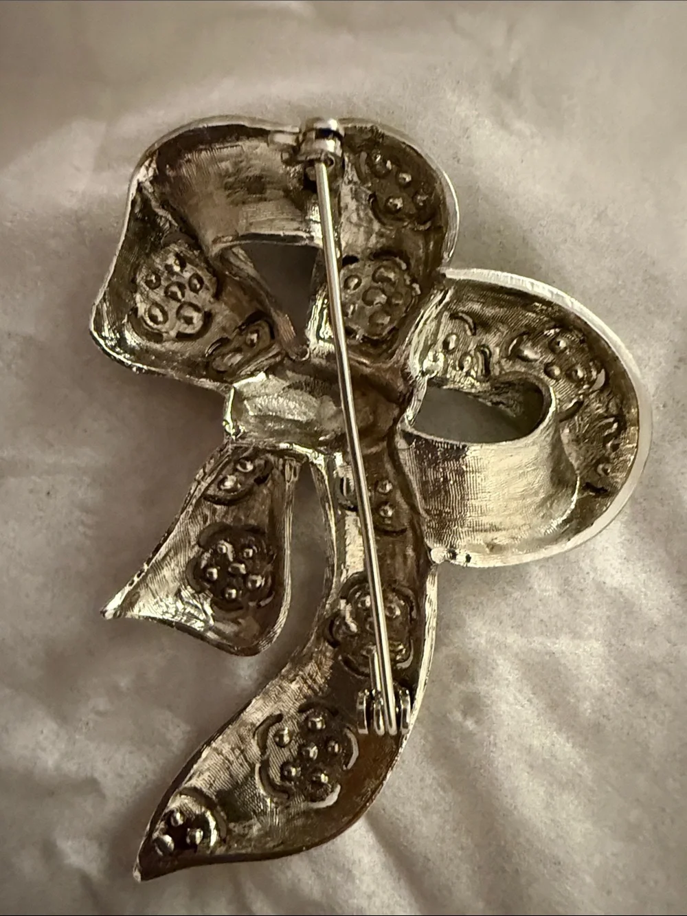 Ornate Silver Bow Floral Brooch - Women’s Statement Jewelry
